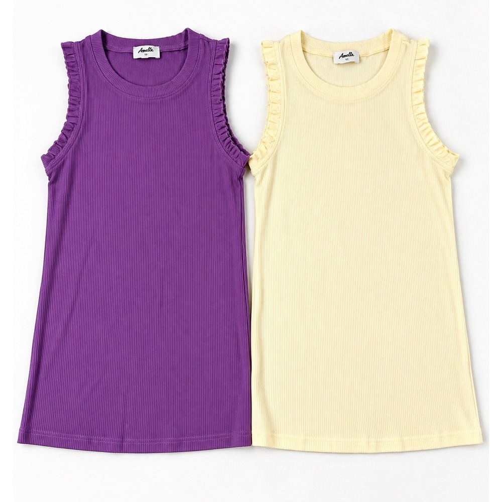 Amalli Talli Womens Ribbed Ruffle Tank Top bundle Purple Yellow Small AMT002